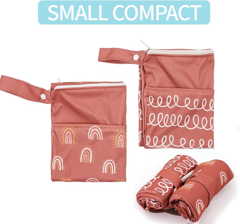 CoolaPeach 2pcs Wet Bags Waterproof Reusable Wet Dry Bag with Two Zippered Pockets Travel Beach Pool Daycare Yoga Gym Bag for Baby Cloth Diaper,Swimsuits,Wet Clothes (Circles & Arch Bridges) - Image 5